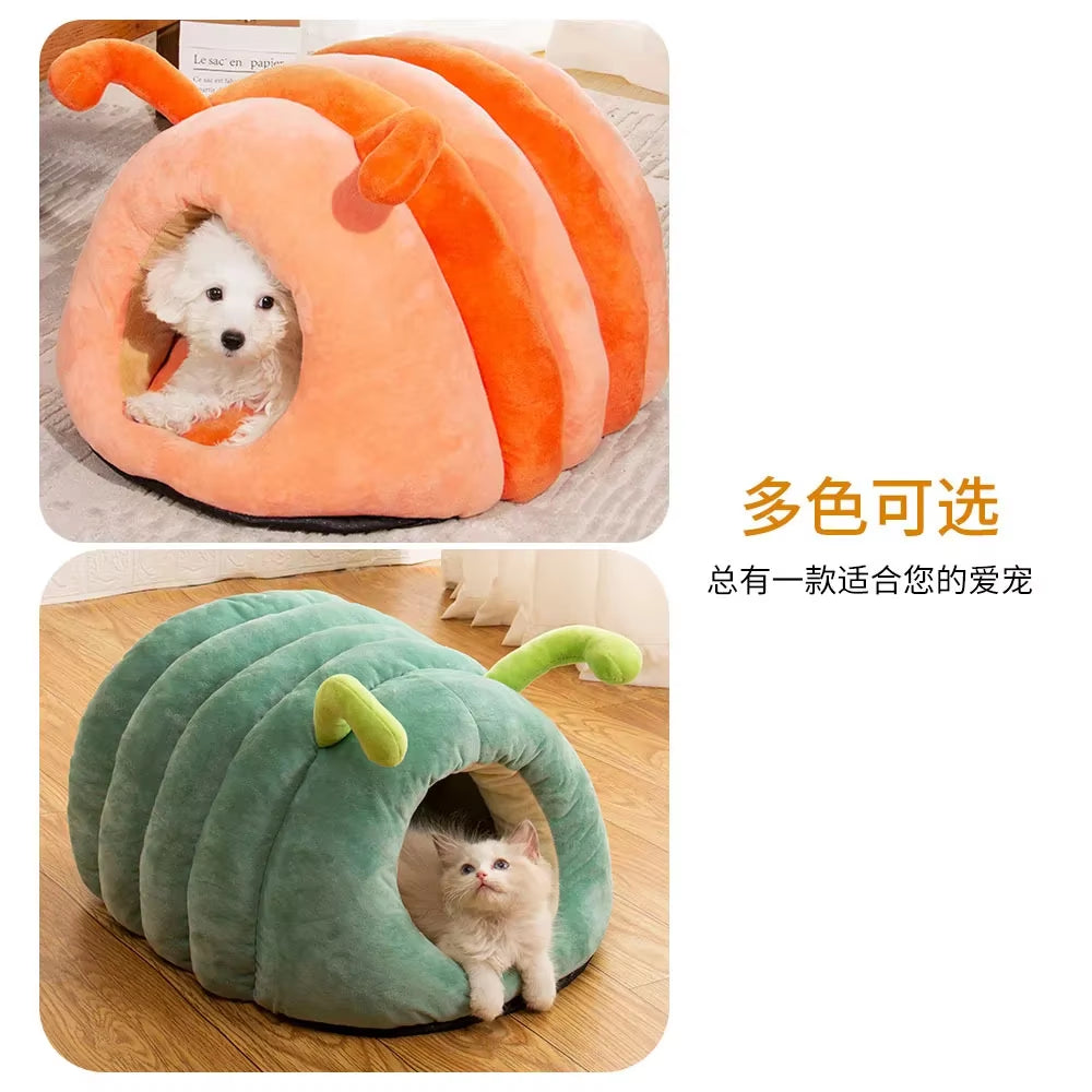 Cute Pet Bed Warm Soft Winter Cat Nest Pet Nest Semi-Enclosed Bed Cat Bed Winter Pet House Warm Cave Nest Cat House Comfortable