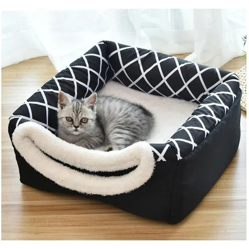 Pet Dog Cat Bed Plush Cat Warm Bed House Soft Plush Bed for Small Dogs Puppy Sleeping Mat Pad Cats Nest 2 in 1 Cat Bed L/XL Multi-Function Foldable