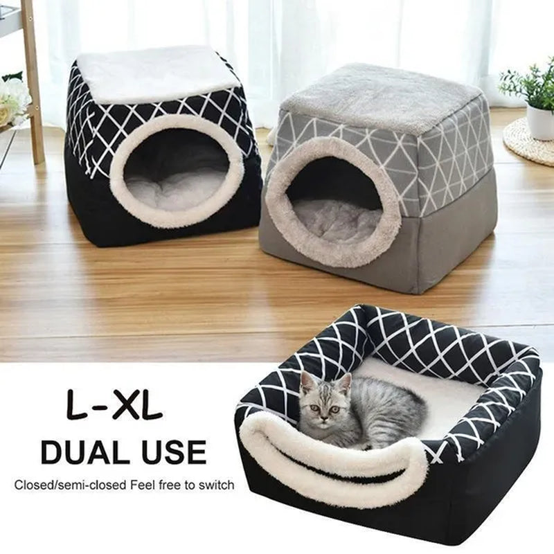 Pet Dog Cat Bed Plush Cat Warm Bed House Soft Plush Bed for Small Dogs Puppy Sleeping Mat Pad Cats Nest 2 in 1 Cat Bed L/XL Multi-Function Foldable