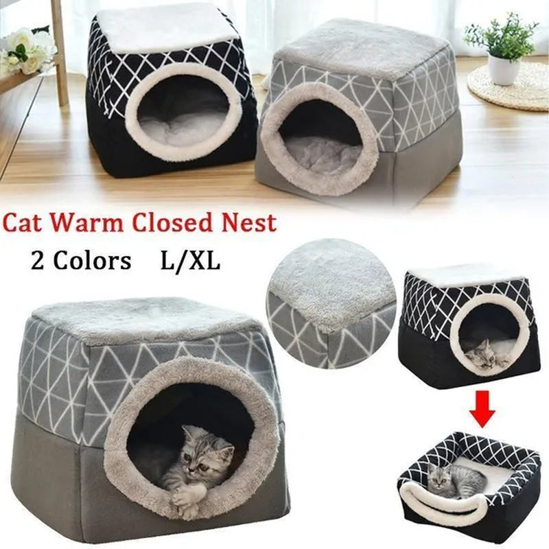 Pet Dog Cat Bed Plush Cat Warm Bed House Soft Plush Bed for Small Dogs Puppy Sleeping Mat Pad Cats Nest 2 in 1 Cat Bed L/XL Multi-Function Foldable