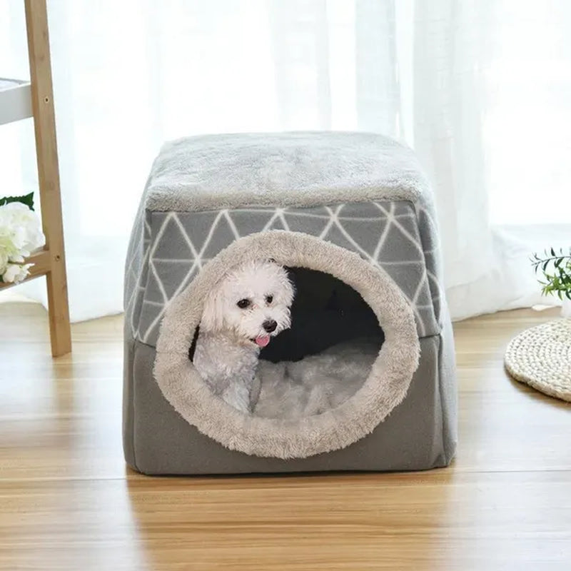 Pet Dog Cat Bed Plush Cat Warm Bed House Soft Plush Bed for Small Dogs Puppy Sleeping Mat Pad Cats Nest 2 in 1 Cat Bed L/XL Multi-Function Foldable