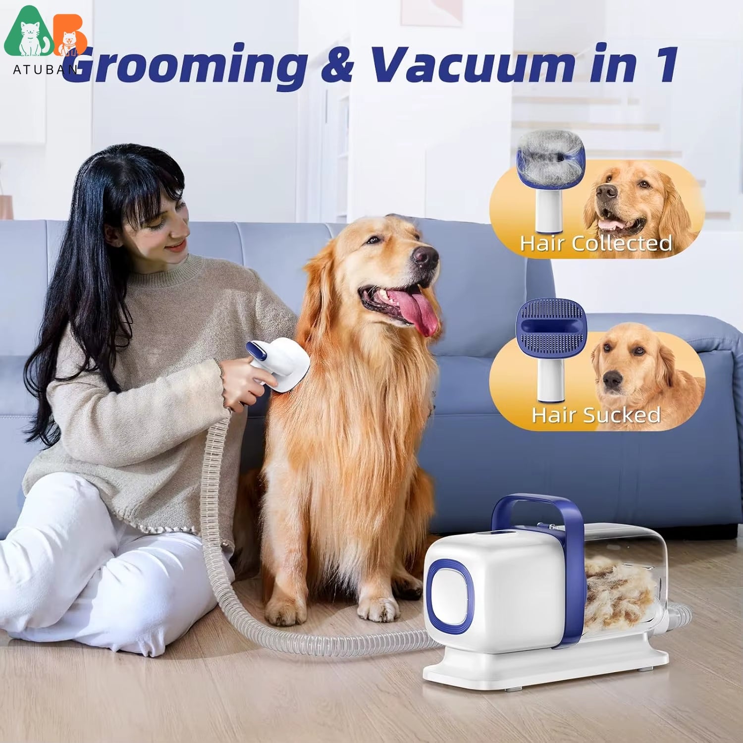 Dog Grooming Kit,15000Pa Strong Pet Grooming Vacuum for Dogs,2L Large Capacity Dog Vacuum for Shedding Grooming Hair