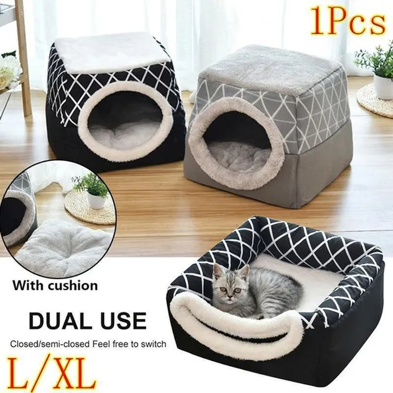 Pet Dog Cat Bed Plush Cat Warm Bed House Soft Plush Bed for Small Dogs Puppy Sleeping Mat Pad Cats Nest 2 in 1 Cat Bed L/XL Multi-Function Foldable