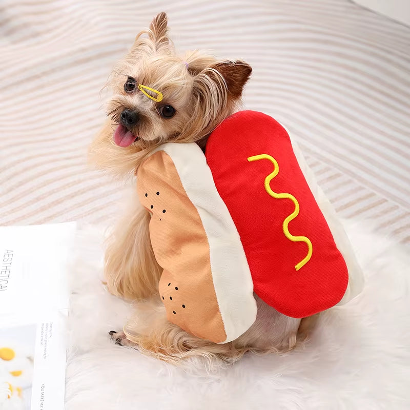 Halloween Dog Clothes Funny Hot Dog Shaped Pet Costume for Small Dogs Cats Adjustable Puppy Dress up Dachshund Pug Party Suit