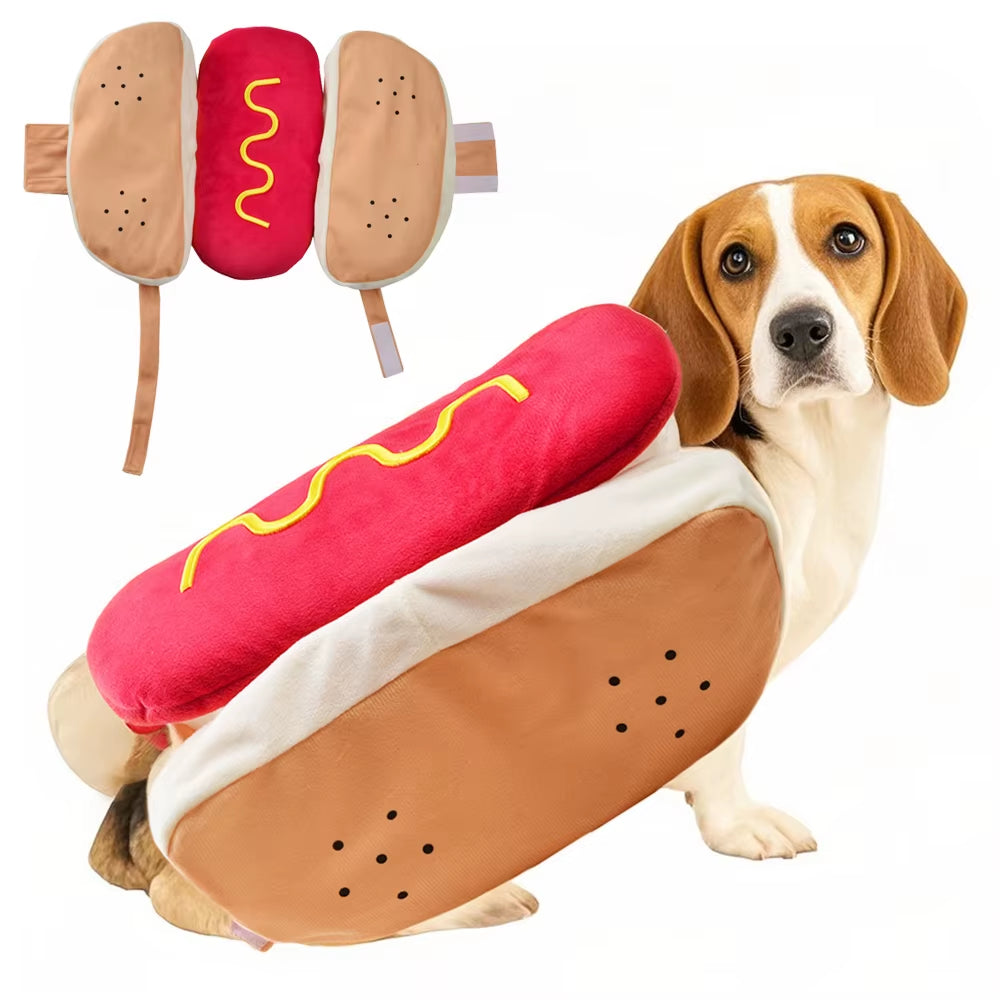 Halloween Dog Clothes Funny Hot Dog Shaped Pet Costume for Small Dogs Cats Adjustable Puppy Dress up Dachshund Pug Party Suit
