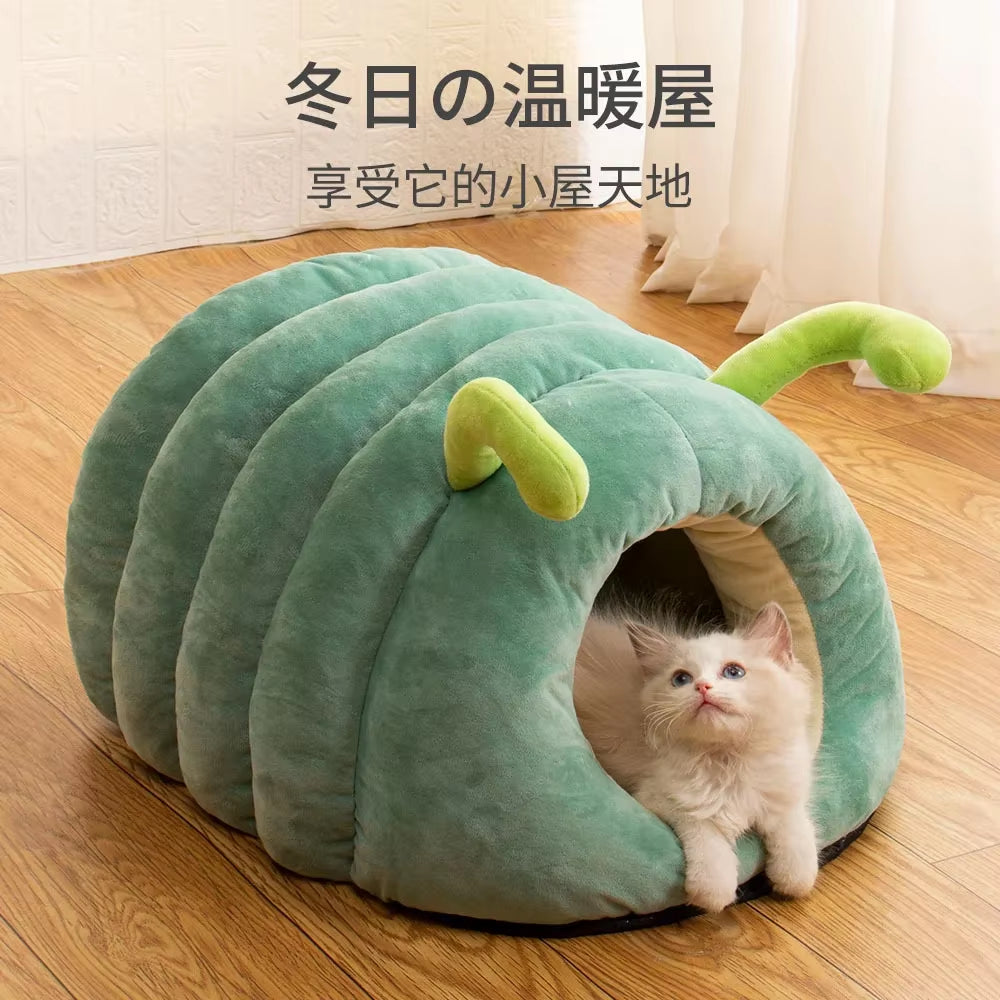 Cute Pet Bed Warm Soft Winter Cat Nest Pet Nest Semi-Enclosed Bed Cat Bed Winter Pet House Warm Cave Nest Cat House Comfortable