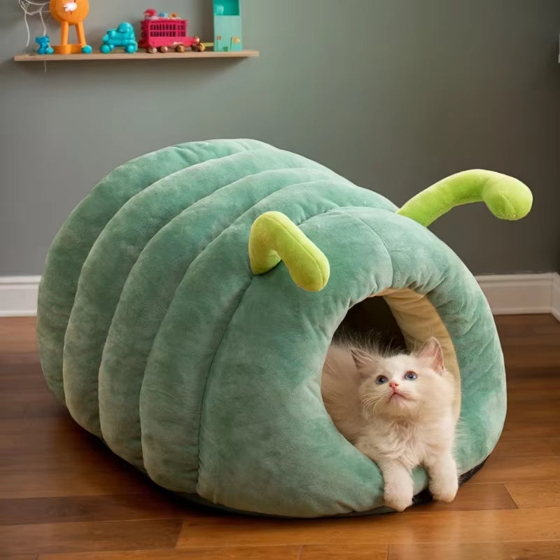 Cute Pet Bed Warm Soft Winter Cat Nest Pet Nest Semi-Enclosed Bed Cat Bed Winter Pet House Warm Cave Nest Cat House Comfortable