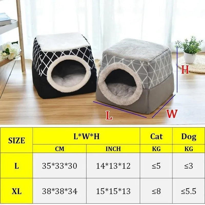 Pet Dog Cat Bed Plush Cat Warm Bed House Soft Plush Bed for Small Dogs Puppy Sleeping Mat Pad Cats Nest 2 in 1 Cat Bed L/XL Multi-Function Foldable