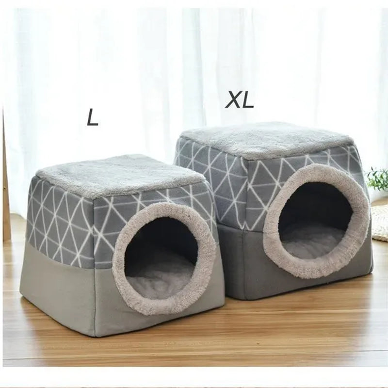 Pet Dog Cat Bed Plush Cat Warm Bed House Soft Plush Bed for Small Dogs Puppy Sleeping Mat Pad Cats Nest 2 in 1 Cat Bed L/XL Multi-Function Foldable