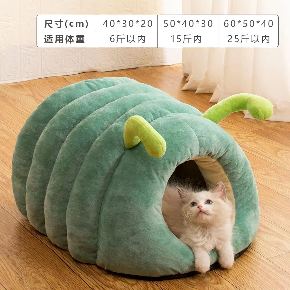 Cute Pet Bed Warm Soft Winter Cat Nest Pet Nest Semi-Enclosed Bed Cat Bed Winter Pet House Warm Cave Nest Cat House Comfortable
