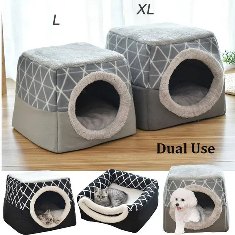 Pet Dog Cat Bed Plush Cat Warm Bed House Soft Plush Bed for Small Dogs Puppy Sleeping Mat Pad Cats Nest 2 in 1 Cat Bed L/XL Multi-Function Foldable