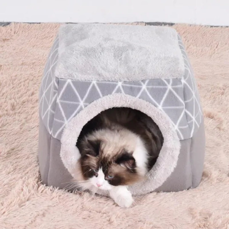 Pet Dog Cat Bed Plush Cat Warm Bed House Soft Plush Bed for Small Dogs Puppy Sleeping Mat Pad Cats Nest 2 in 1 Cat Bed L/XL Multi-Function Foldable