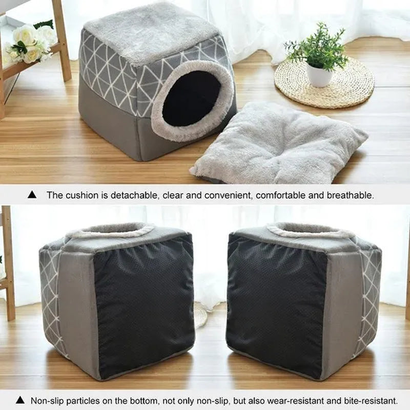Pet Dog Cat Bed Plush Cat Warm Bed House Soft Plush Bed for Small Dogs Puppy Sleeping Mat Pad Cats Nest 2 in 1 Cat Bed L/XL Multi-Function Foldable