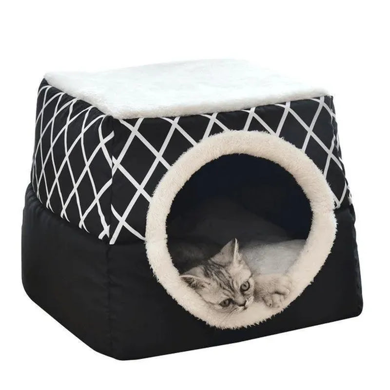 Pet Dog Cat Bed Plush Cat Warm Bed House Soft Plush Bed for Small Dogs Puppy Sleeping Mat Pad Cats Nest 2 in 1 Cat Bed L/XL Multi-Function Foldable