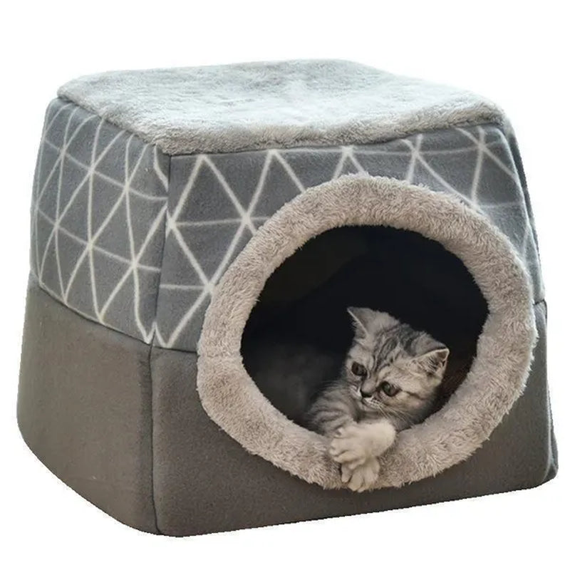 Pet Dog Cat Bed Plush Cat Warm Bed House Soft Plush Bed for Small Dogs Puppy Sleeping Mat Pad Cats Nest 2 in 1 Cat Bed L/XL Multi-Function Foldable