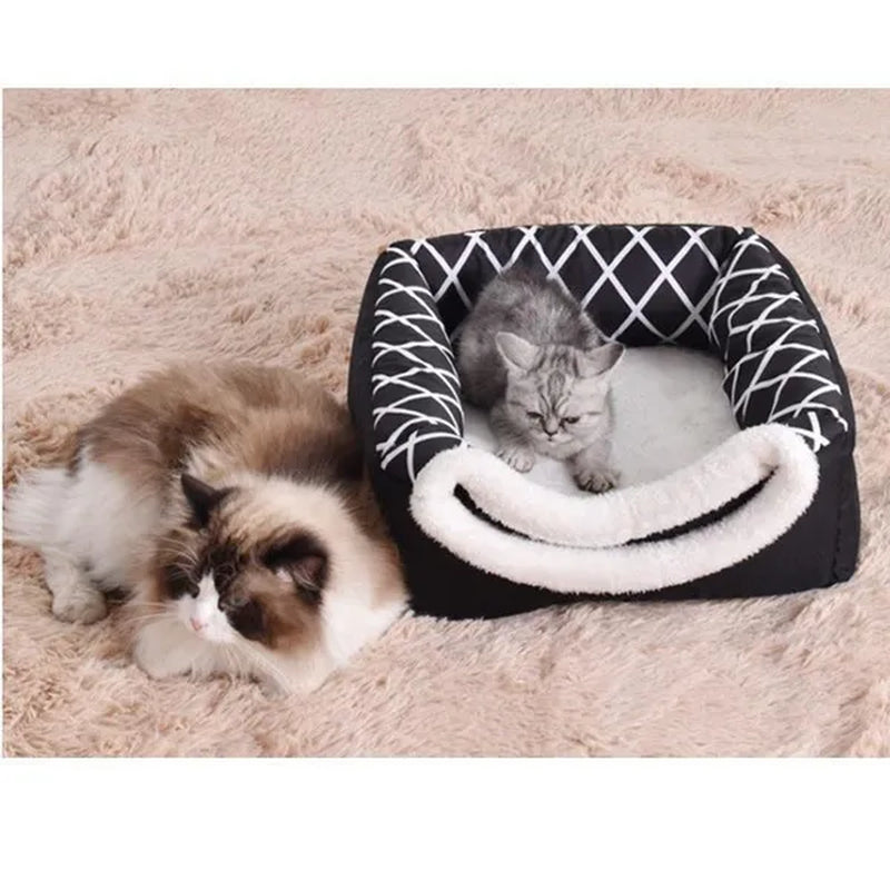 Pet Dog Cat Bed Plush Cat Warm Bed House Soft Plush Bed for Small Dogs Puppy Sleeping Mat Pad Cats Nest 2 in 1 Cat Bed L/XL Multi-Function Foldable