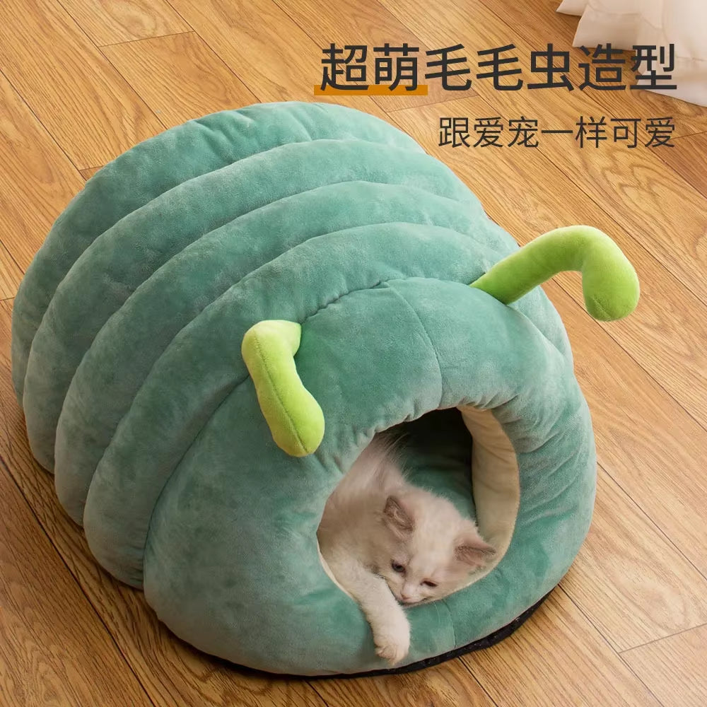 Cute Pet Bed Warm Soft Winter Cat Nest Pet Nest Semi-Enclosed Bed Cat Bed Winter Pet House Warm Cave Nest Cat House Comfortable