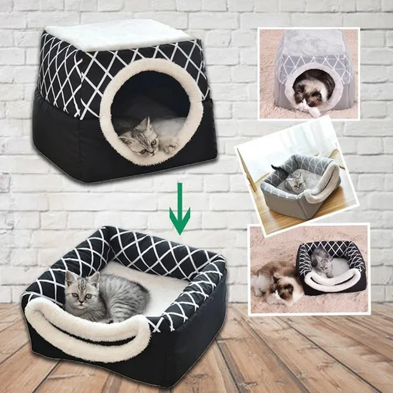 Pet Dog Cat Bed Plush Cat Warm Bed House Soft Plush Bed for Small Dogs Puppy Sleeping Mat Pad Cats Nest 2 in 1 Cat Bed L/XL Multi-Function Foldable