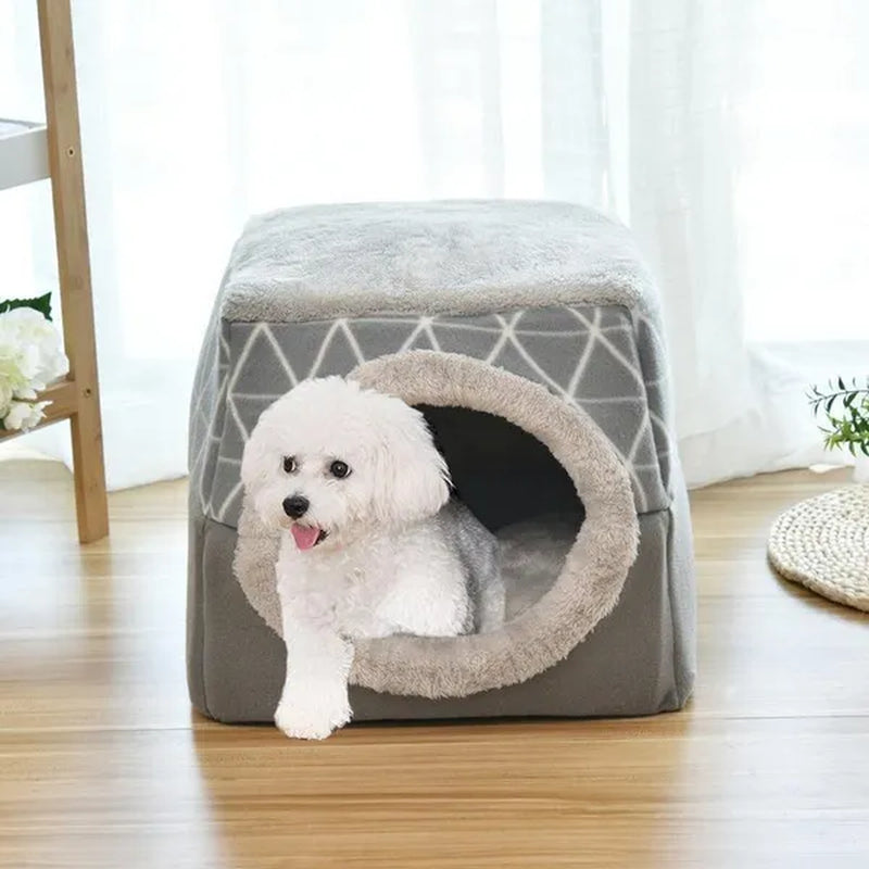 Pet Dog Cat Bed Plush Cat Warm Bed House Soft Plush Bed for Small Dogs Puppy Sleeping Mat Pad Cats Nest 2 in 1 Cat Bed L/XL Multi-Function Foldable