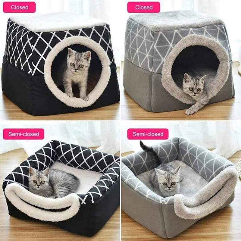 Pet Dog Cat Bed Plush Cat Warm Bed House Soft Plush Bed for Small Dogs Puppy Sleeping Mat Pad Cats Nest 2 in 1 Cat Bed L/XL Multi-Function Foldable