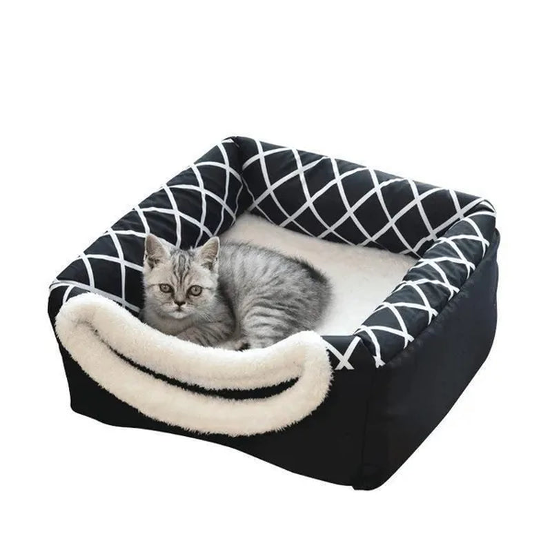 Pet Dog Cat Bed Plush Cat Warm Bed House Soft Plush Bed for Small Dogs Puppy Sleeping Mat Pad Cats Nest 2 in 1 Cat Bed L/XL Multi-Function Foldable
